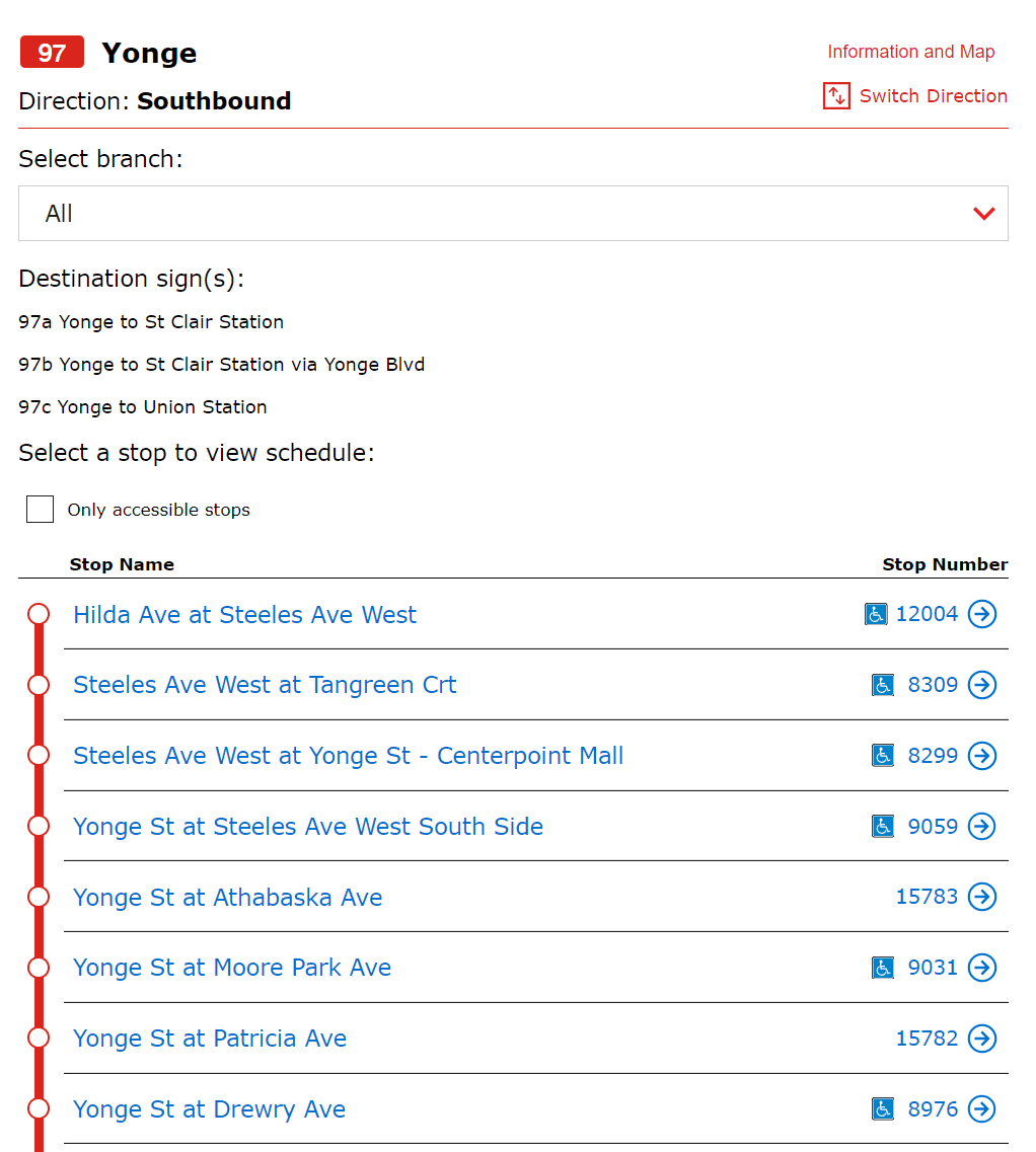 TTC Bus Schedule